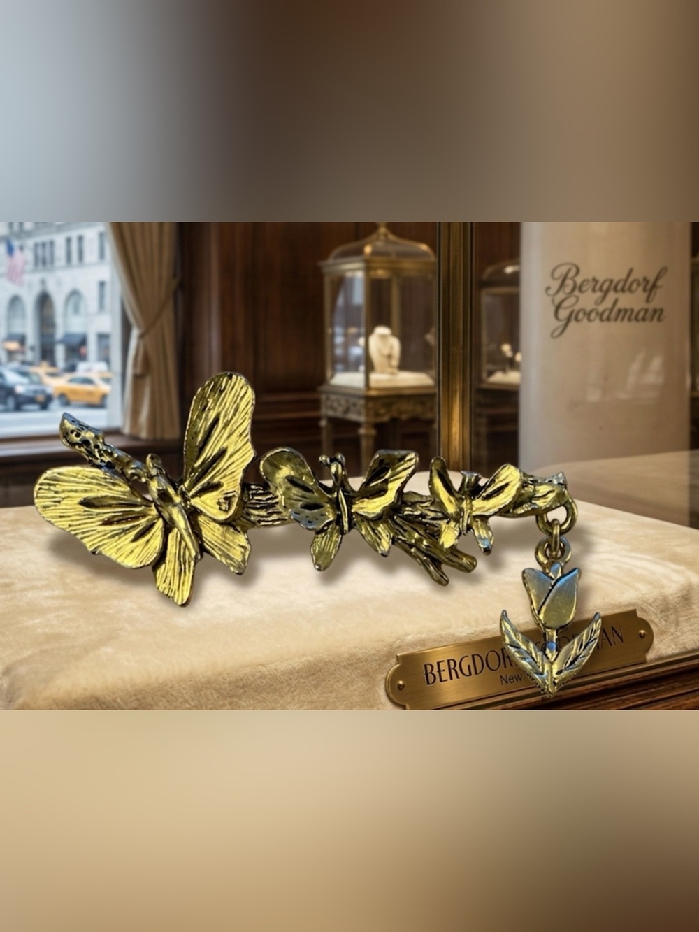 Gold-Tone Butterfly & Floral Chain Pin Brooch - Women's Accessories - Picture 3 of 3